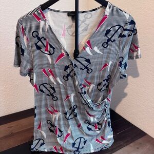 NWOT Talbots Faux Wrap Nautical Blouse